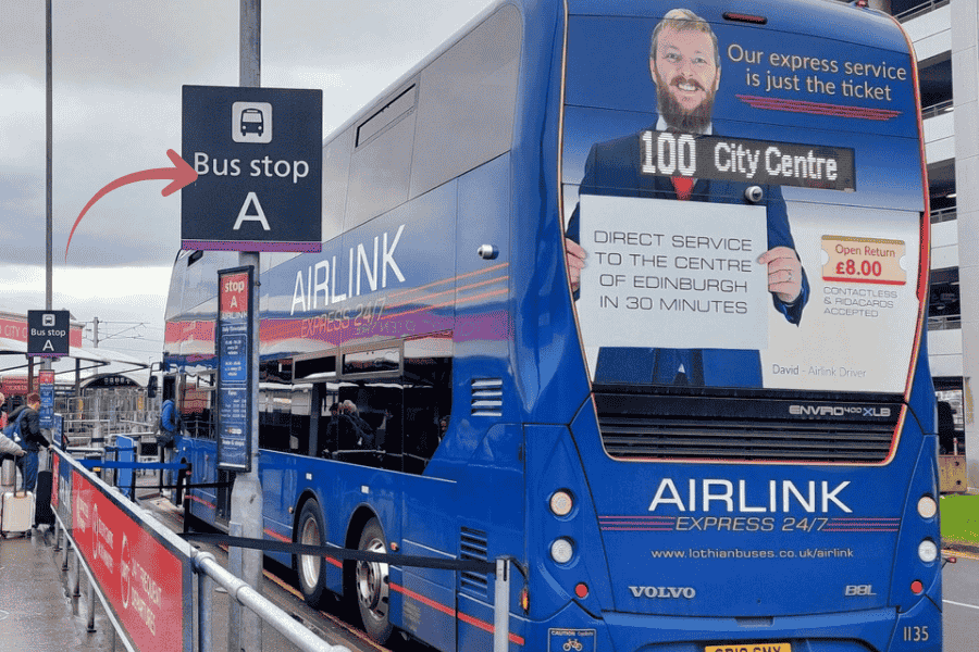 Where is the bus stop at Edinburgh Airport