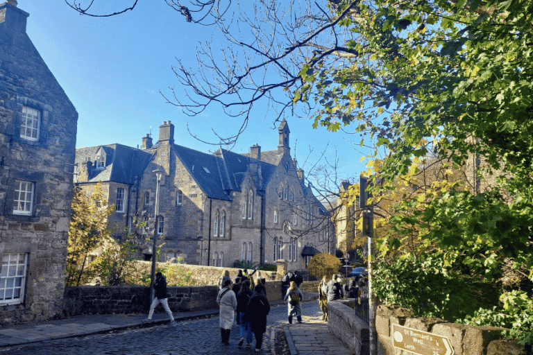 Walking on edinburgh dean village in a beautiful autumn day