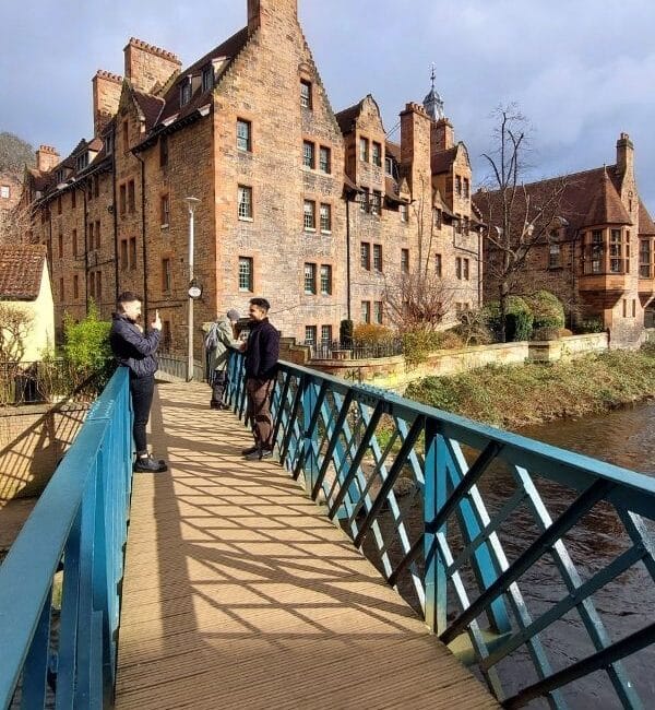 A small footbridge in Dean Village — a popular photo spot.