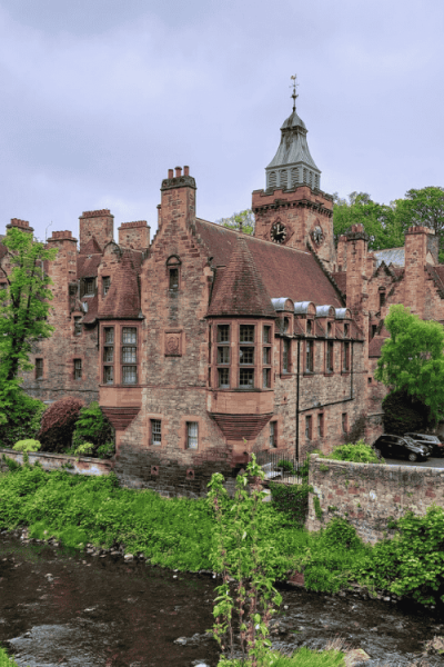 Enjoying the views in Dean Village Edinburgh after long walk